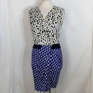 Diane Von Furstenberg silk dress black white blue size medium